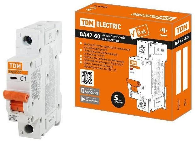 TDM electric SQ0223-0066 Выключатель автоматический однополюсный ВА47-60 1Р 1А 6кА х-ка С