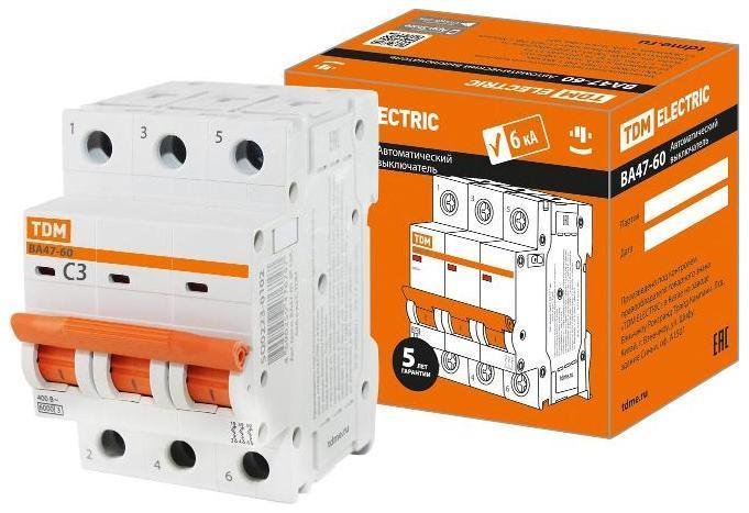 TDM electric SQ0223-0102 Выключатель автоматический трехполюсный ВА47-60 3Р 3А 6кА х-ка С