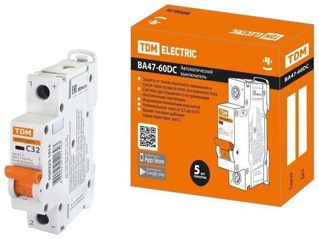 TDM electric SQ0223-1014 Выключатель автоматический однополюсный ВА47-60DC 1P 32А 6кА х-ка С