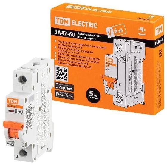 TDM electric SQ0223-0016 Выключатель автоматический однополюсный ВА47-60 1Р 63А 6кА х-ка В