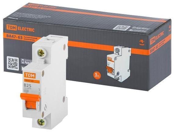 TDM electric SQ0218-0041 Выключатель автоматический однополюсный ВА47-63 1Р 25А 4,5кА х-ка B