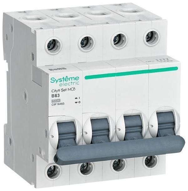 Systeme Electric C9F16463 Выключатель автоматический четырёхполюсный 63A B 6kA City9 [в упаковке 3, цена за 1 шт]