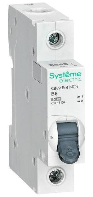 Systeme Electric C9F16106 Выключатель автоматический однополюсный 6A B 6kA City9 [в упаковке 12, цена за 1 шт]