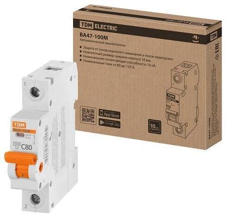 TDM electric SQ0207-0100 Выключатель автоматичесикй ВА47-100М 1Р 80А 10кА х-ка C