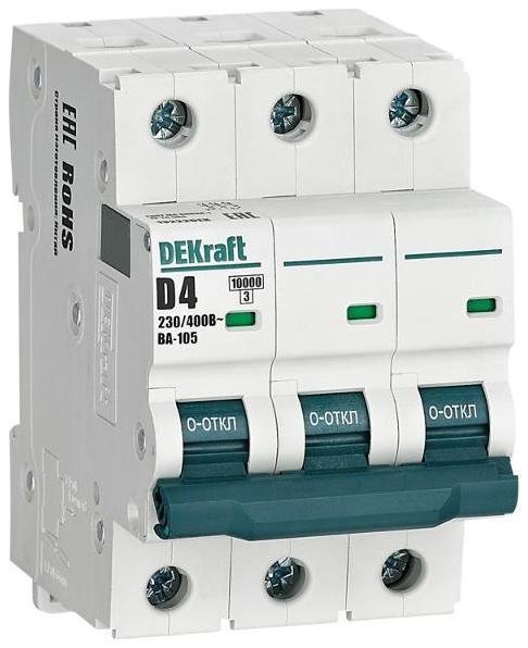 DEKraft 13222DEK Выключатель автоматический трехполюсный ВА-105 4А D 10кА