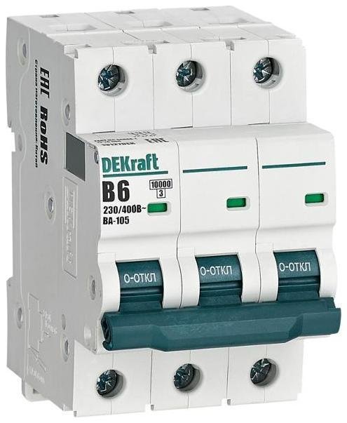 DEKraft 13127DEK Выключатель автоматический трехполюсный ВА-105 6А B 10кА