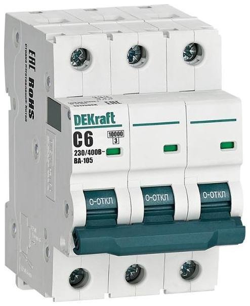 DEKraft 13175DEK Выключатель автоматический трехполюсный ВА-105 6А C 10кА