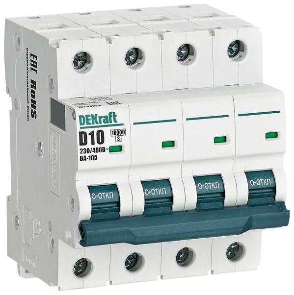 DEKraft 13236DEK Выключатель автоматический четырехполюсный ВА-105 10А D 10кА