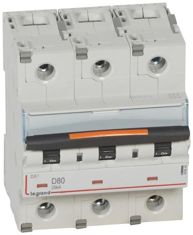 Legrand 409840 Выключатель автоматический трехполюсный DX3 80А D 25кА (4,5 мод)