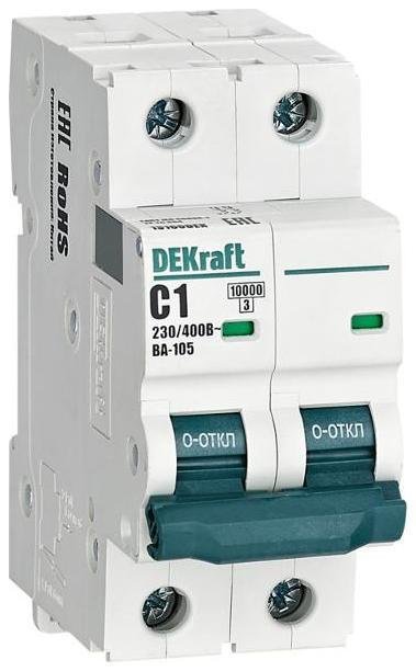 DEKraft 13160DEK Выключатель автоматический двухполюсный ВА-105 1А C 10кА
