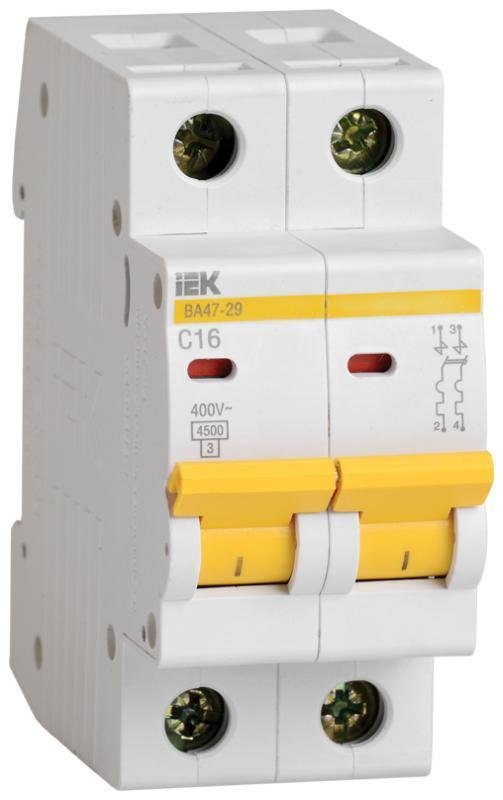IEK MVA20-2-050-B Выключатель автоматический двухполюсный ВА47-29 50А B 4,5кА KARAT