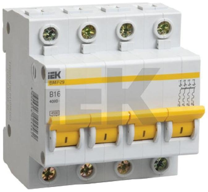 IEK MVA20-4-016-B Выключатель автоматический четырехполюсный ВА47-29 16А B 4,5кА KARAT