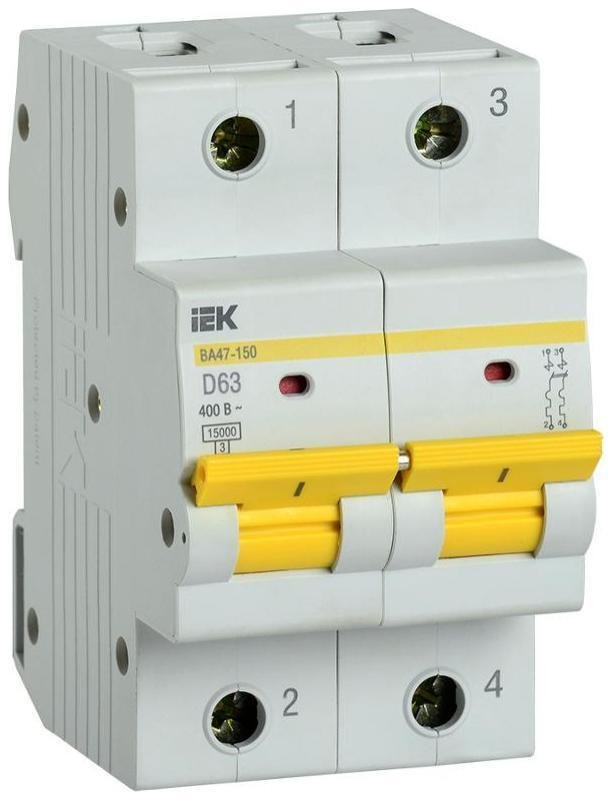 IEK MVA50-2-063-D Выключатель автоматический двухполюсный ВА47-150 63А D 15кА KARAT [в упаковке 60, цена за 1 шт]