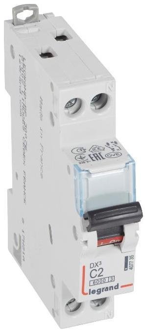 Legrand 407735 Выключатель автоматический двухполюсный (1 мод. 1п+N) DX3 6000 2А C 10кА