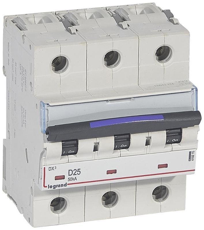Legrand 410215 Выключатель автоматический трехполюсный DX3 25А D 50кА (4,5 мод)