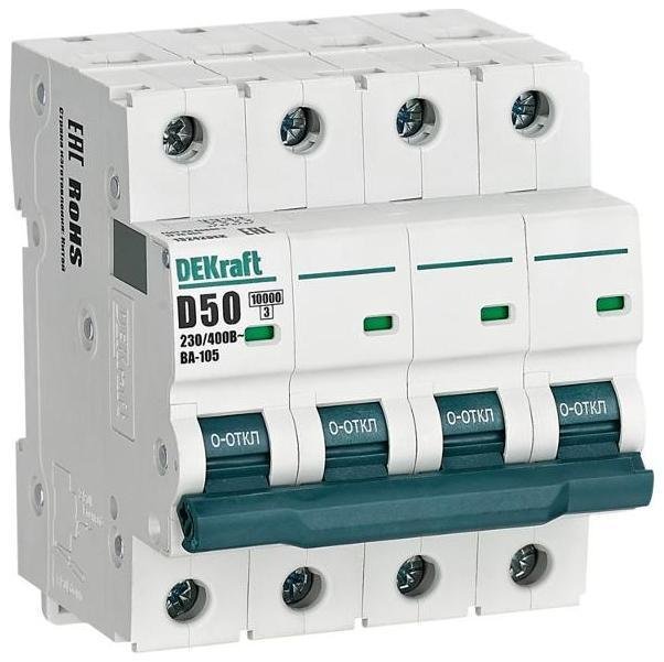 DEKraft 13242DEK Выключатель автоматический четырехполюсный ВА-105 50А D 10кА