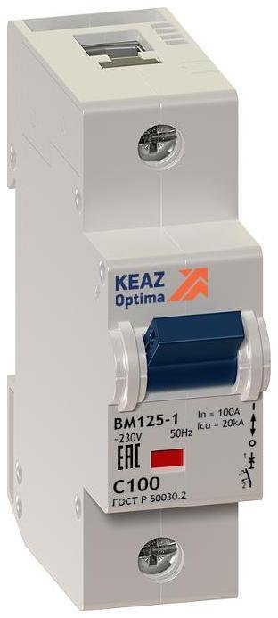 КЭАЗ 138542 Выключатель автоматический двухполюсный (1п+N) OptiDin BM125 125А C 15кА (BM125-2NC125-8ln-УХЛ3)