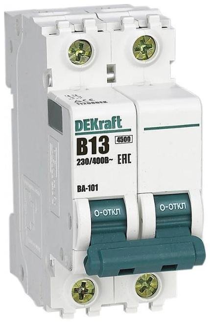 DEKraft 11208DEK Выключатель автоматический двухполюсный ВА-101 2Р 13А характеристика B 4,5кА