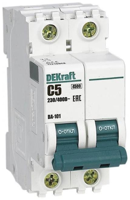 DEKraft 11210DEK Выключатель автоматический двухполюсный ВА-101 2Р 5А характеристика C 4,5кА