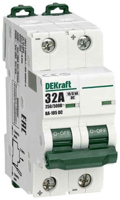 DEKraft 13394DEK Выключатель автоматический двухполюсный ВА-105 2P C кривая 32A 500В DC