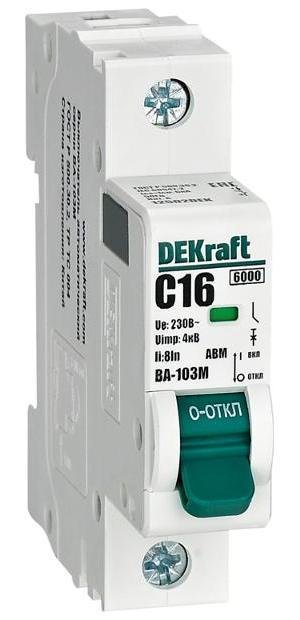 DEKraft 12502DEK Выключатель автоматический без теплозащиты однополюсный ВА-103М 1P 16А характеристика C 6кА