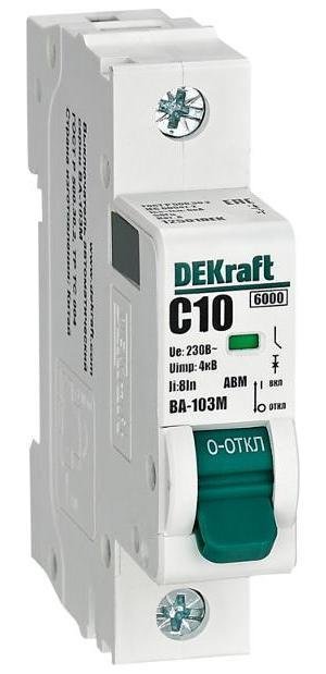 DEKraft 12501DEK Выключатель автоматический без теплозащиты однополюсный ВА-103М 1P 10А характеристика C 6кА