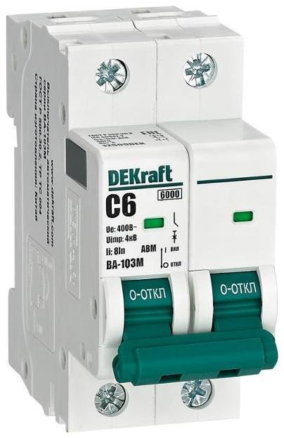 DEKraft 12509DEK Выключатель автоматический без теплозащиты двухполюсный ВА-103М2P 6А характеристика C 6кА