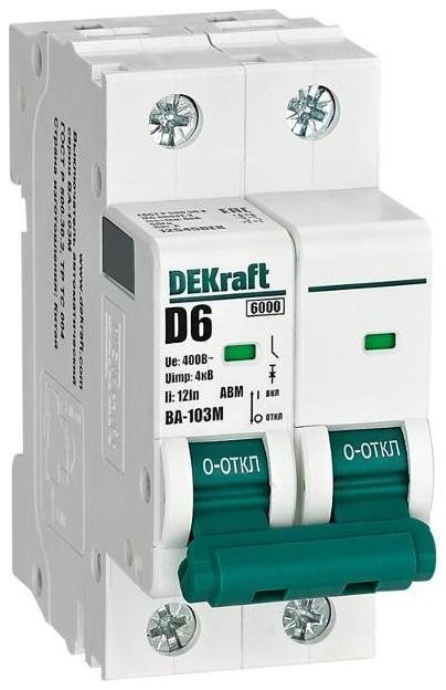 DEKraft 12545DEK Выключатель автоматический без теплозащиты двухполюсный ВА-103М2P 6А характеристика D 6кА