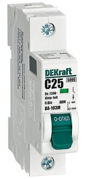 DEKraft 12504DEK Выключатель автоматический без теплозащиты однополюсный ВА-103М 1P 25А характеристика C 6кА