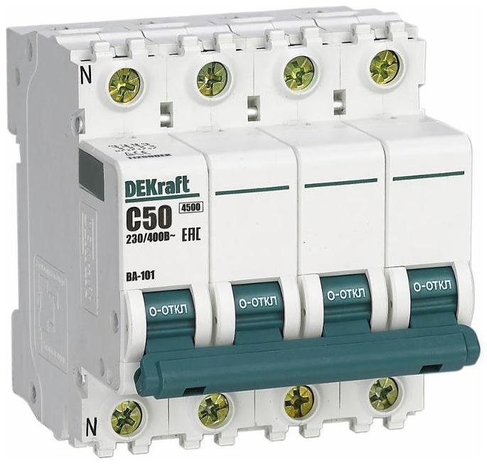 DEKraft 11259DEK Выключатель автоматический трехполюсный ВА-101 3P+N 50А характеристика C 4,5кА