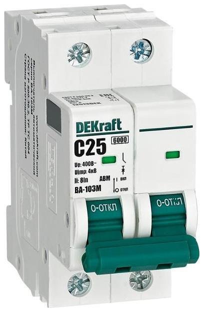 DEKraft 12513DEK Выключатель автоматический без теплозащиты двухполюсный ВА-103М2P 25А характеристика C 6кА