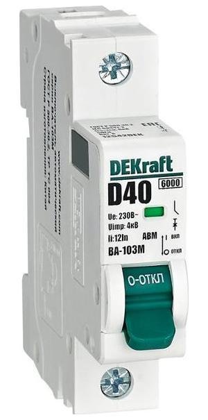 DEKraft 12542DEK Выключатель автоматический без теплозащиты однополюсный ВА-103М 1P 40А характеристика D 6кА