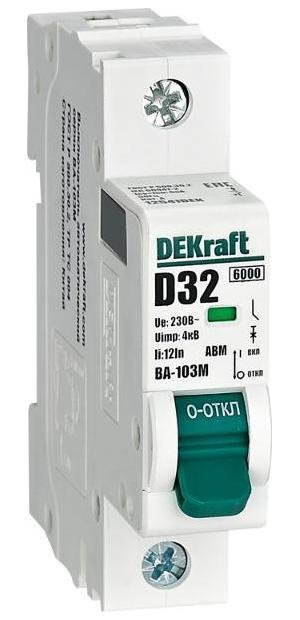 DEKraft 12541DEK Выключатель автоматический без теплозащиты однополюсный ВА-103М 1P 32А характеристика D 6кА