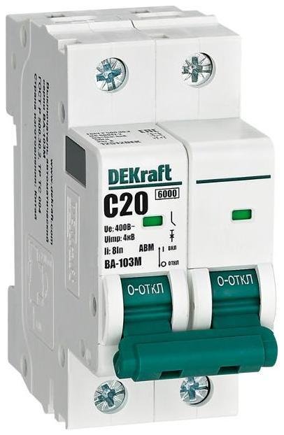 DEKraft 12512DEK Выключатель автоматический без теплозащиты двухполюсный ВА-103М2P 20А характеристика C 6кА