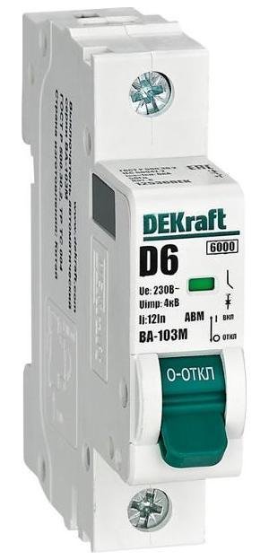 DEKraft 12536DEK Выключатель автоматический без теплозащиты однополюсный ВА-103М 1P 6А характеристика D 6кА
