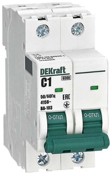 DEKraft 12280DEK Выключатель автоматический двухполюсный ВА-103 2Р 1А характеристика C 6кА