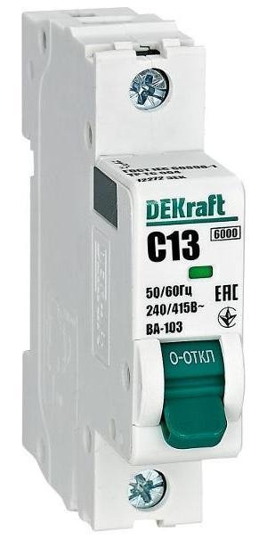 DEKraft 12272DEK Выключатель автоматический однополюсный ВА-103 1Р 13А характеристика C 6кА