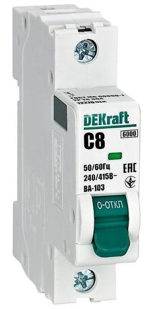 DEKraft 12270DEK Выключатель автоматический однополюсный ВА-103 1Р 8А характеристика C 6кА