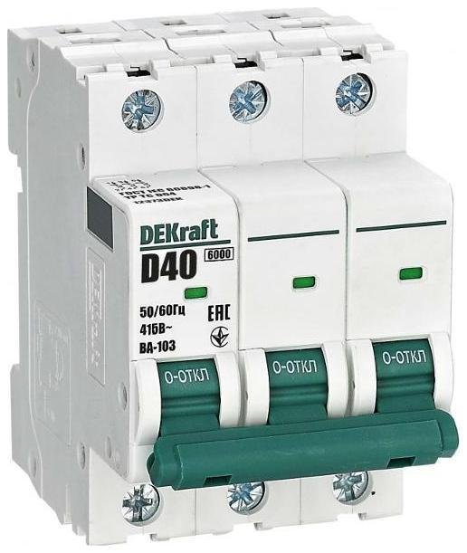 DEKraft 12373DEK Выключатель автоматический трехполюсный ВА-103 3Р 40А характеристика D 6кА