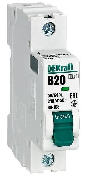 DEKraft 12210DEK Выключатель автоматический однополюсный ВА-103 1Р 20А характеристика B 6кА