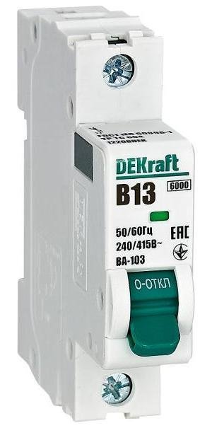 DEKraft 12208DEK Выключатель автоматический однополюсный ВА-103 1Р 13А характеристика B 6кА