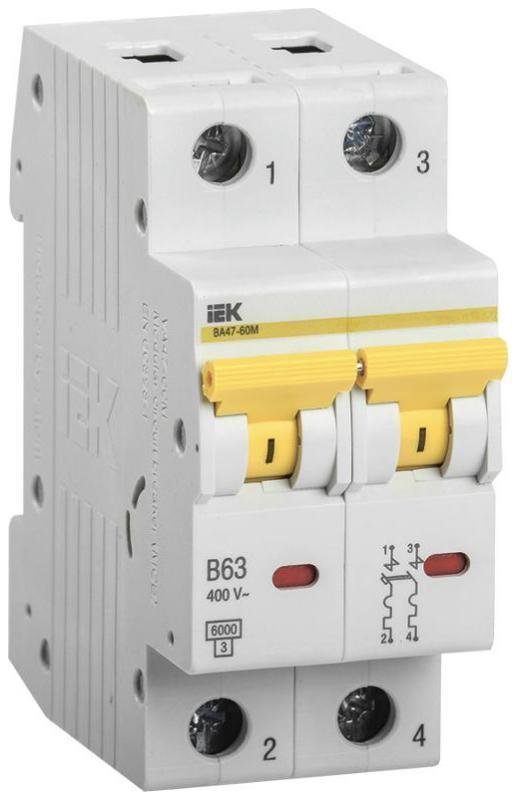IEK MVA31-2-006-B Выключатель автоматический двухполюсный ВА47-60M 2Р 6А 6кА B KARAT