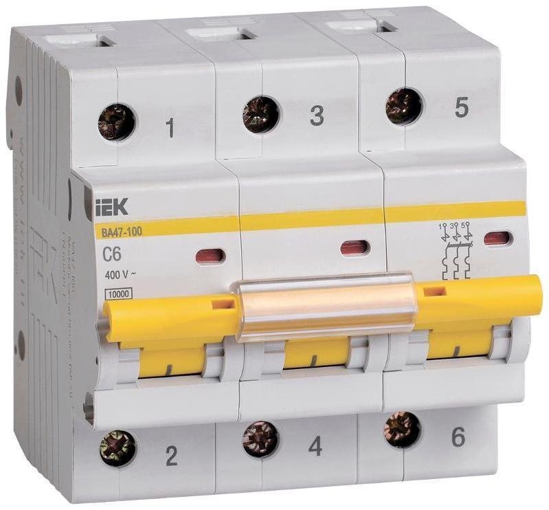IEK MVA40-3-006-C Выключатель автоматический трехполюсный ВА47-100 3P 6А 10кА х-ка C KARAT