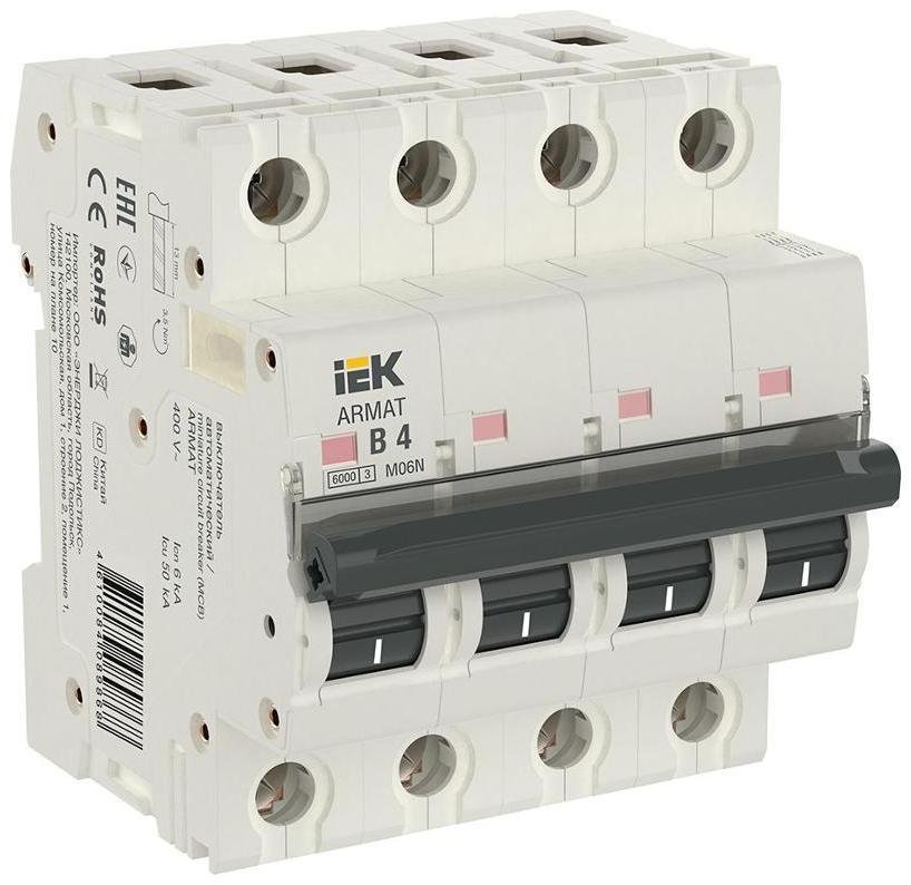 IEK AR-M06N-4-B004 Выключатель автоматический четырехполюсный M06N 4P B 4А 6кА ARMAT