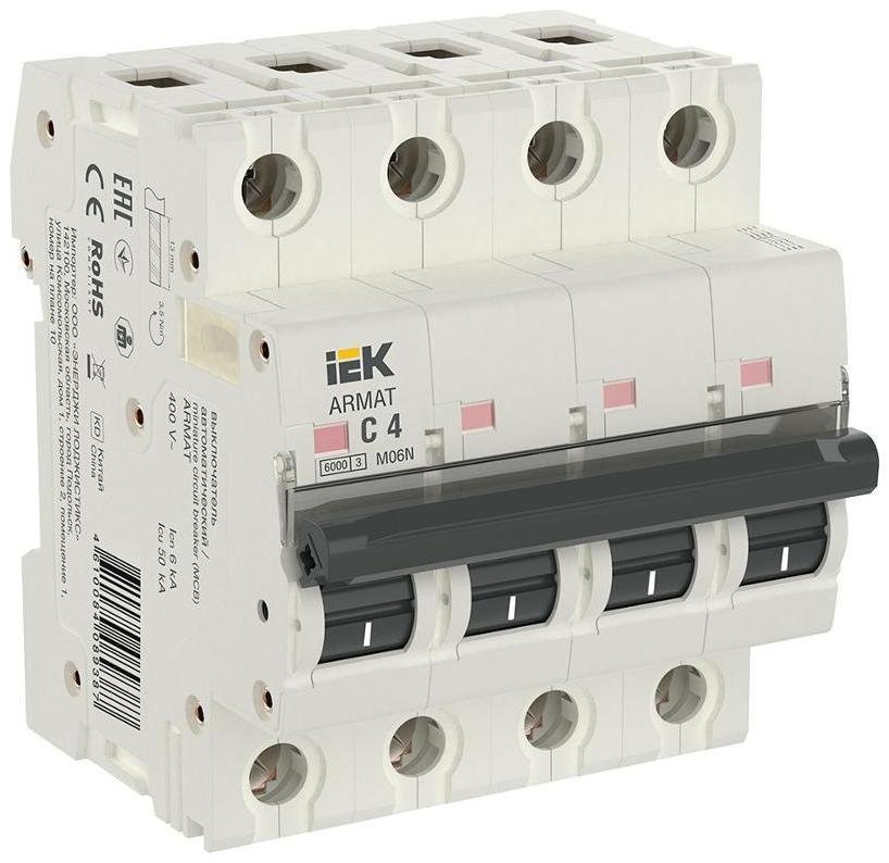 IEK AR-M06N-4-C004 Выключатель автоматический четырехполюсный M06N 4P C 4А 6кА ARMAT
