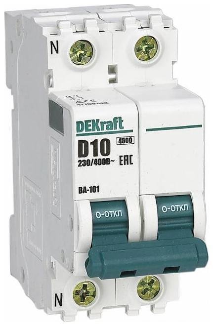 DEKraft 11196DEK Выключатель автоматический 1Р+N 10А х-ка D ВА-101 4,5кА