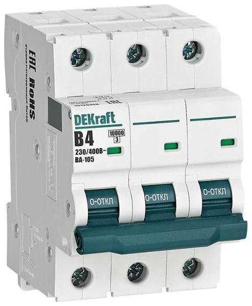 DEKraft 13126DEK Выключатель автоматический 3P 4A х-ка B ВА-105 10кА