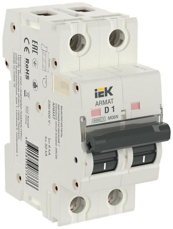 IEK AR-M06N-2-D001 Выключатель автоматический двухполюсный M06N 2P D 1А 6кА ARMAT