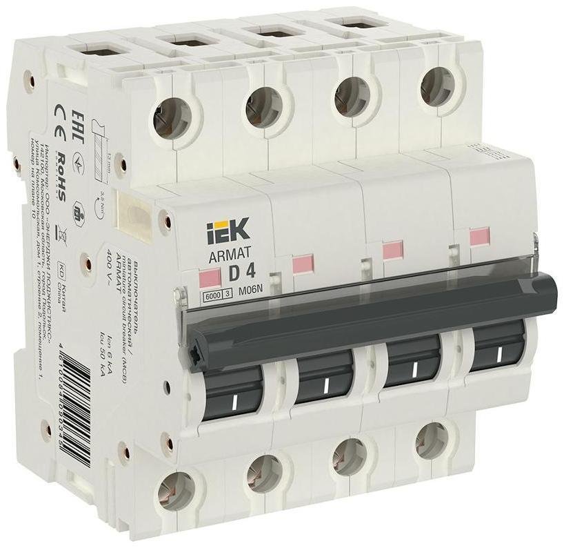 IEK AR-M06N-4-D004 Выключатель автоматический четырехполюсный M06N 4P D 4А 6кА ARMAT