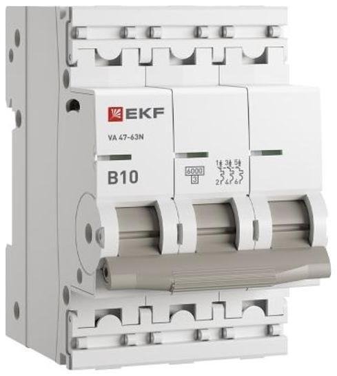 EKF M636310B Выключатель автоматический трёхполюсный 10А (B) 6кА ВА 47-63N PROxima| M636310B